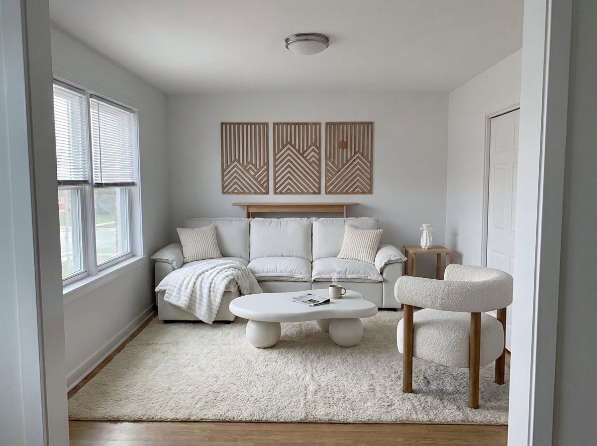The finished Scandinavian living room from the proof above, rendered by the Lilita's Studio system